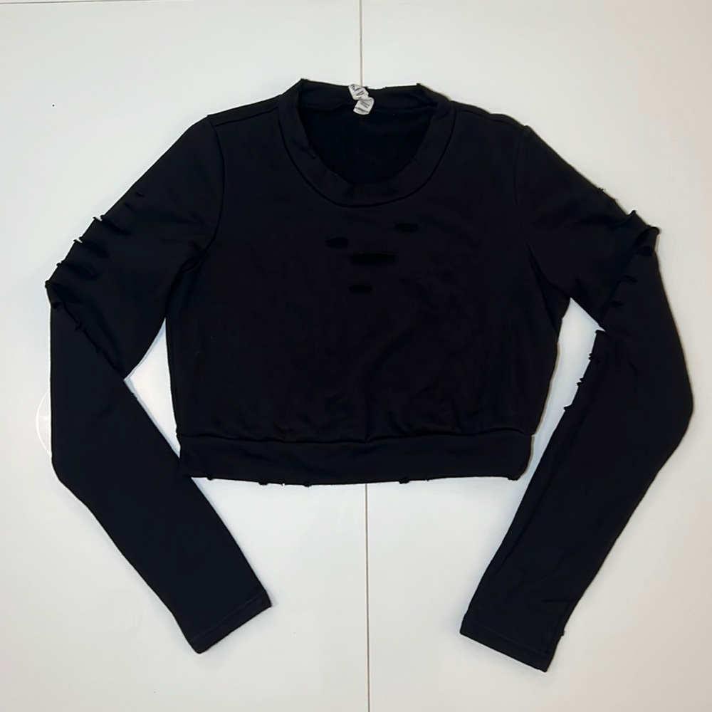 Alo Yoga Black Cropped Ripped Sweater Size Small